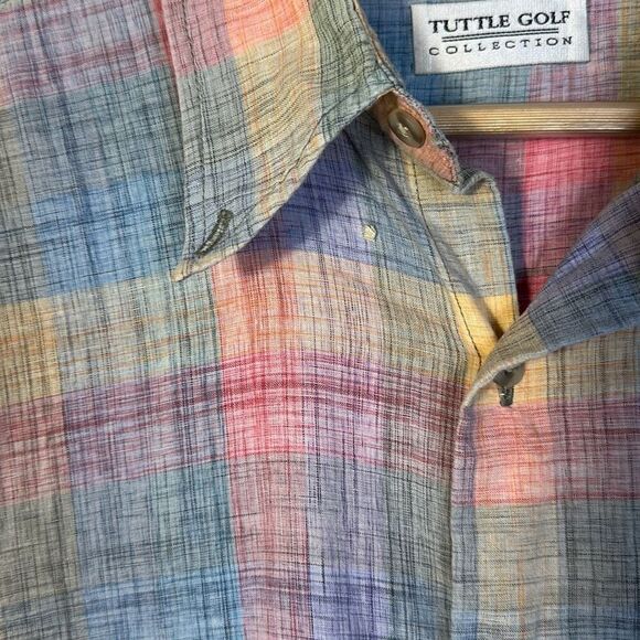 Tuttle Golf Collection Plaid Shirt Hand Woven Madras Pink Purple Mens size L - Picture 3 of 9